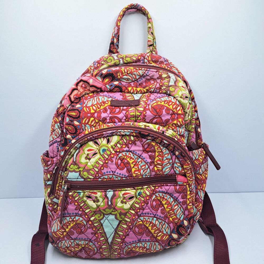 Vera Bradley Resort Medallion Campus Compact Backpack Pink Paisley Travel Bag